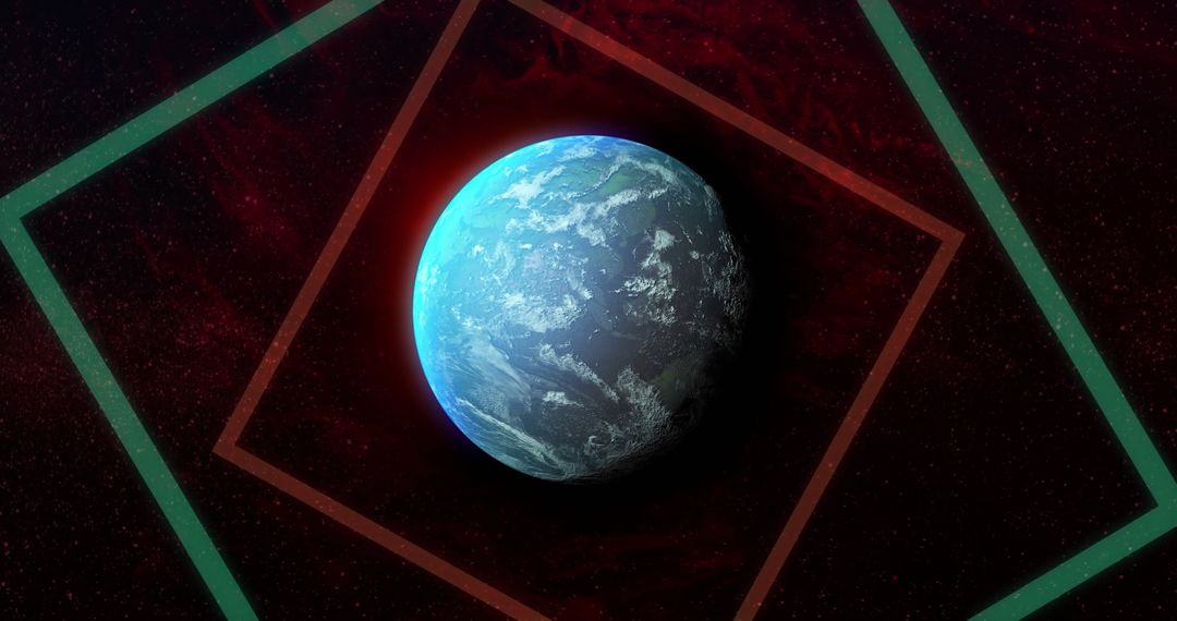 Blue Planet with Geometric Asymmetrical Overlay in Space