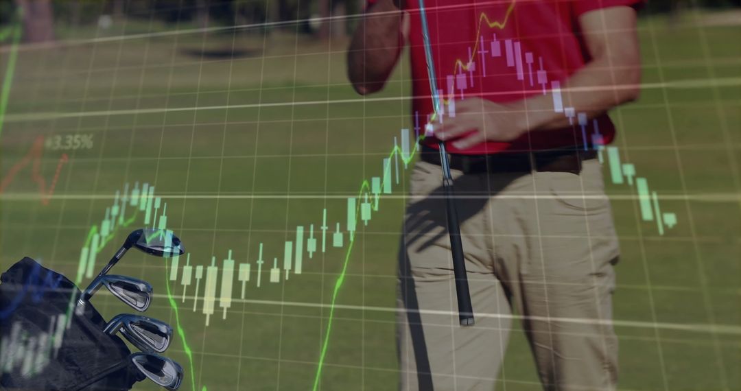 Digital Finance Overlay on Golfer Analyzing Market Trends