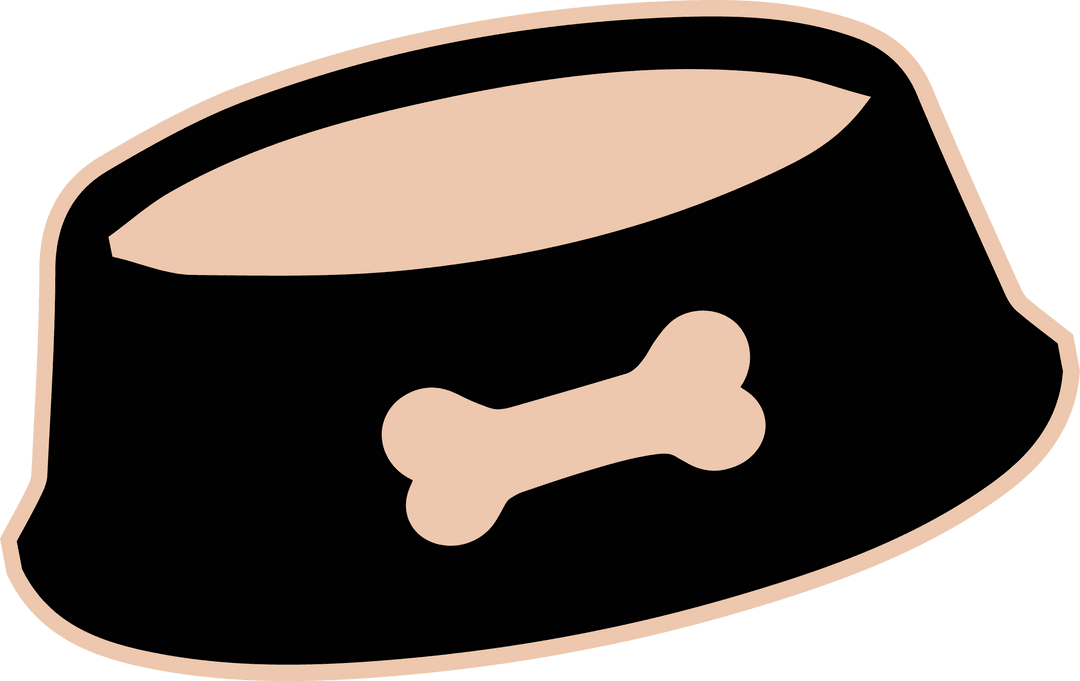 Stylized Cartoon Dog Bowl on Transparent Background with Bone Icon
