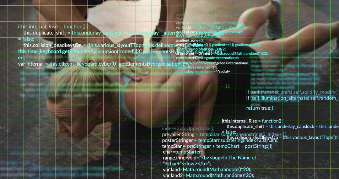 Pregnant Woman Cradling Belly with Partner Resting Head, Tech Grid and Code Overlay