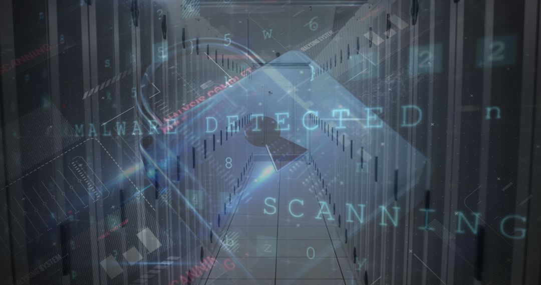 Data Security in Digital Server Room with Padlock Overlay