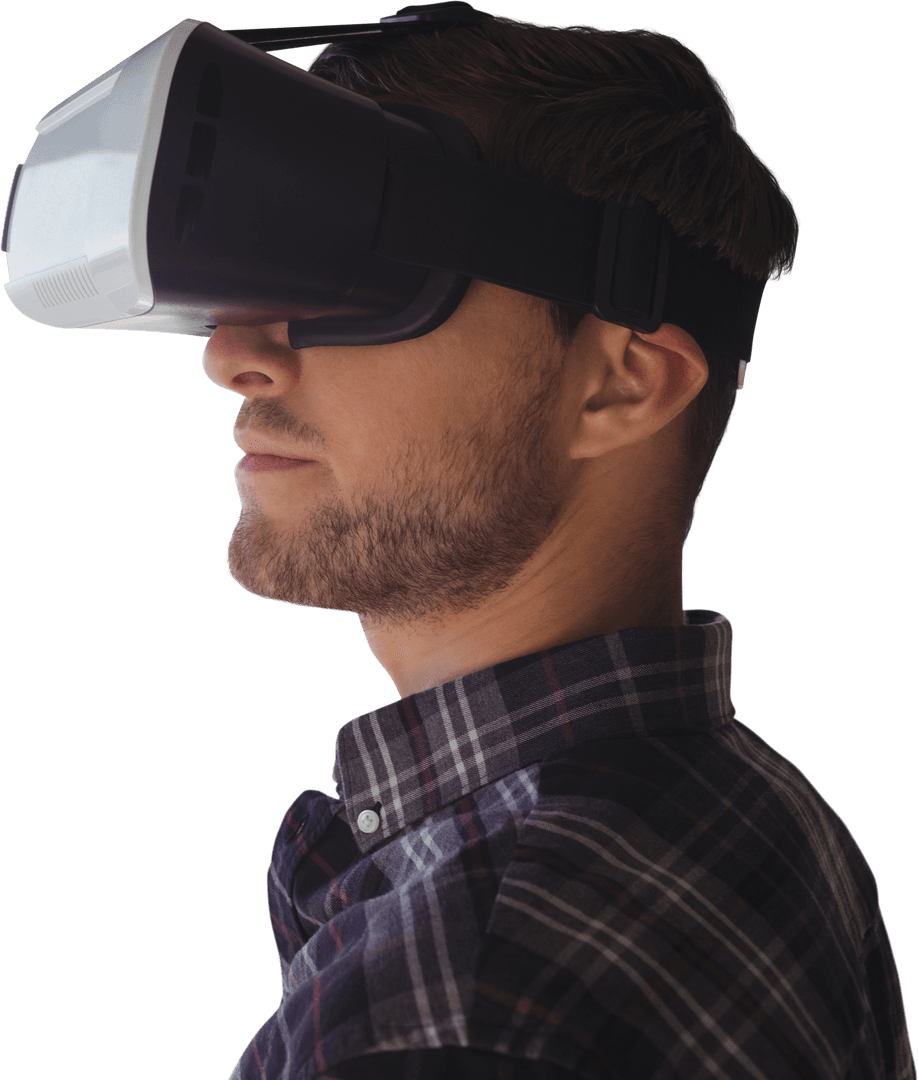 Transparent Virtual Reality Headset Experience with Young Man