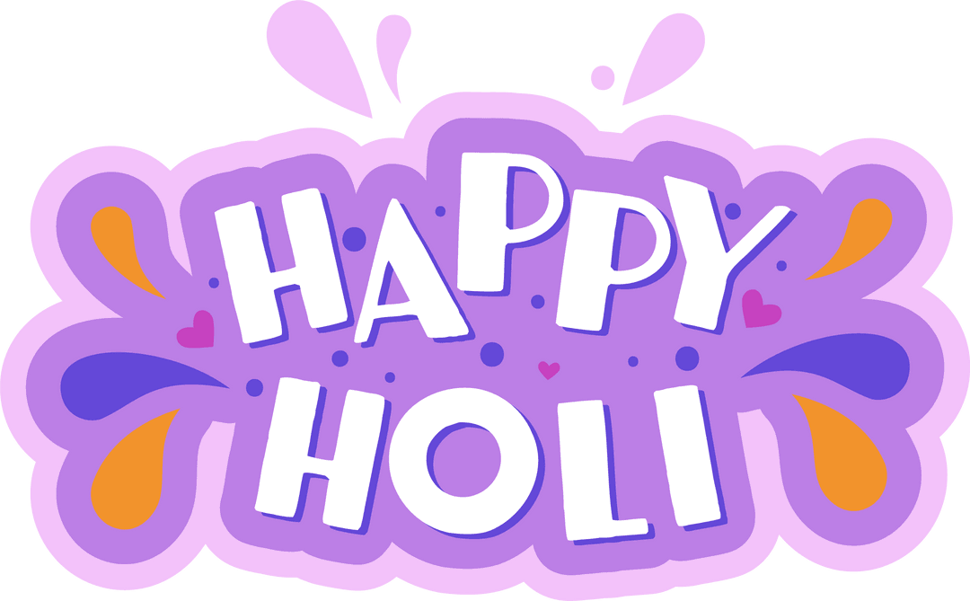 Happy Holi Vibrant Sticker with Colorful Splashes on Clear Background