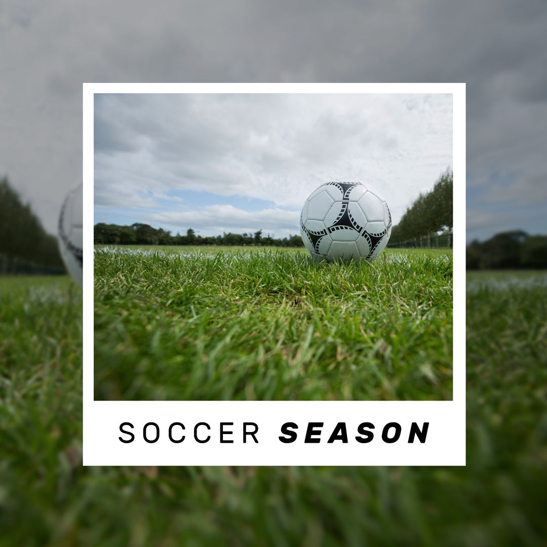 Soccer Ball on Grass Field with Soccer Season Text Overlay from Pikwizard