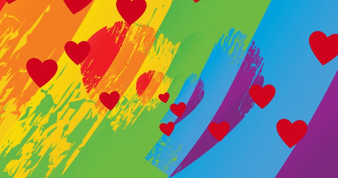 Colorful Hearts Floating on Vibrant Rainbow Paths