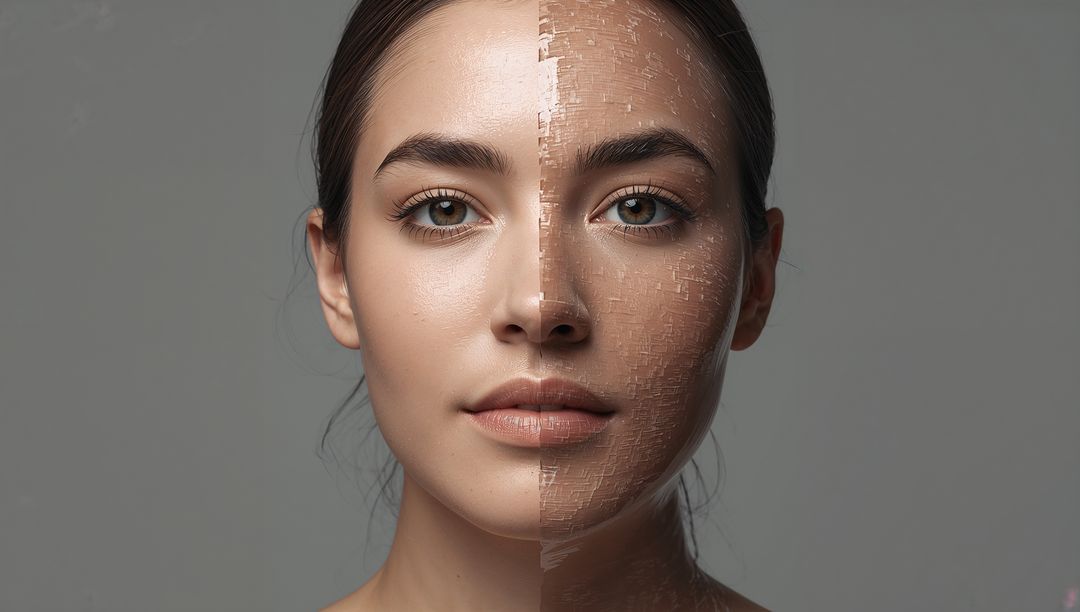 Split-Face Beauty Contrast Showing Smooth Skin Versus Cracked Texture for Skincare