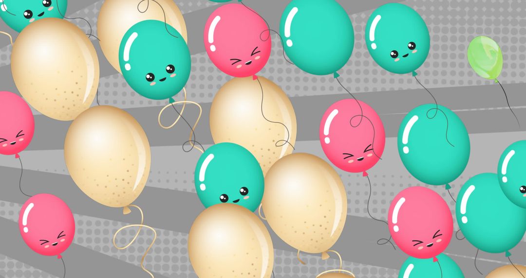 Colorful Balloons with Cute Faces Floating in Cheerful Pattern