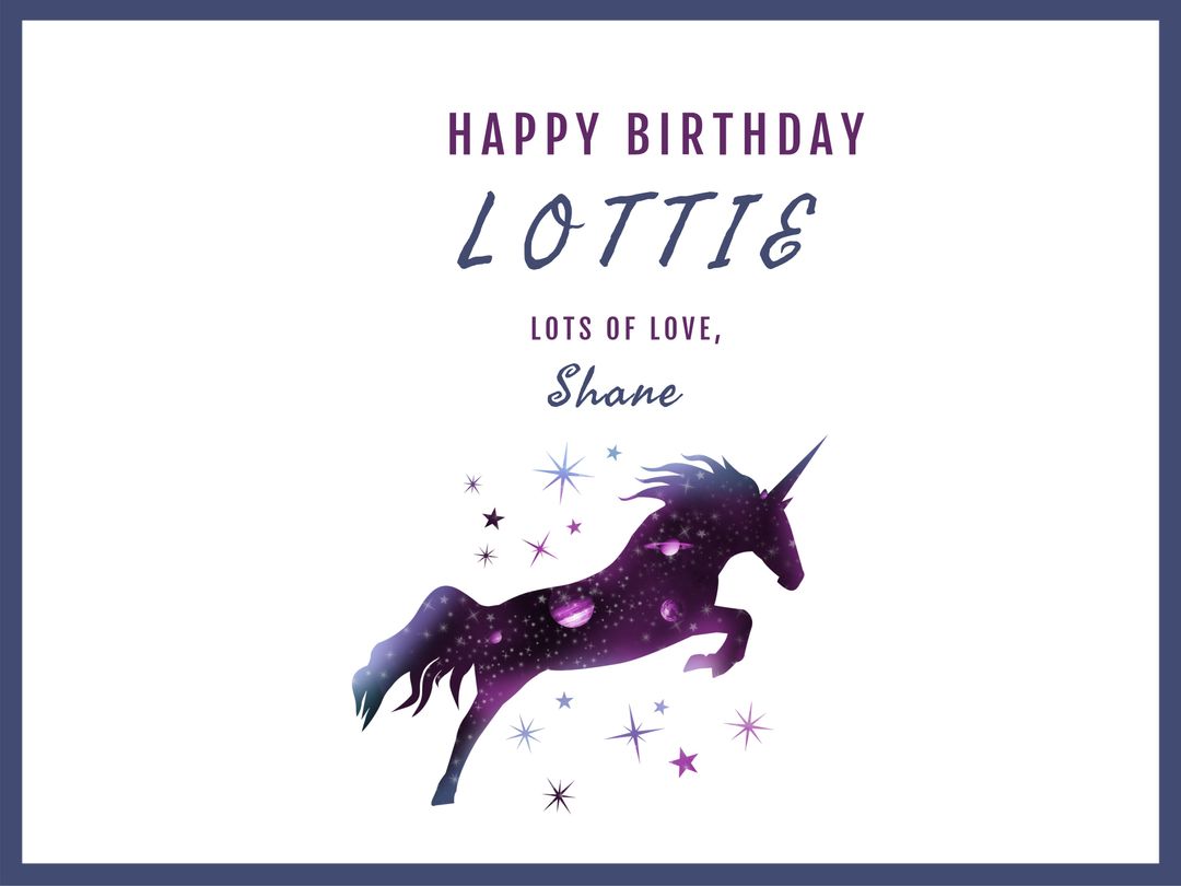 Majestic Purple Unicorn Birthday Card with Star Accents - Download Free Stock Templates Pikwizard.com