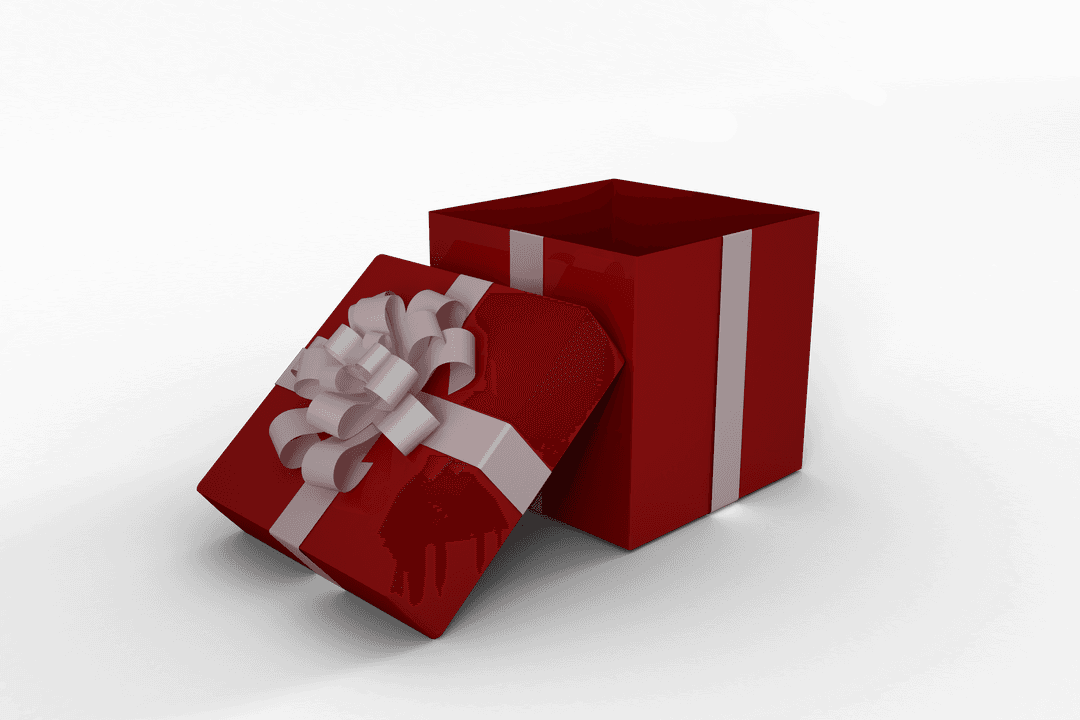 Open Red Gift Box with White Ribbon Transparent Background