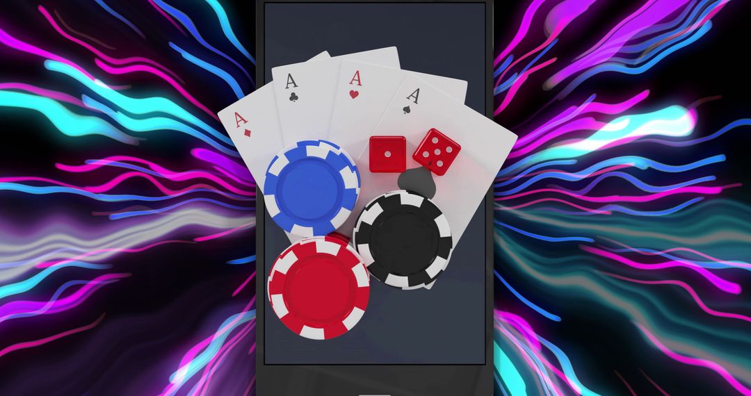 Digital Gambling Concept with Cards and Chips on Smartphone Display