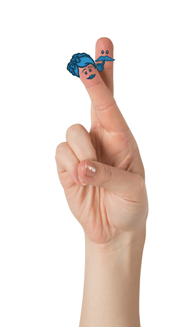 Transparent Hand Gestures with Blue Character Illustrations