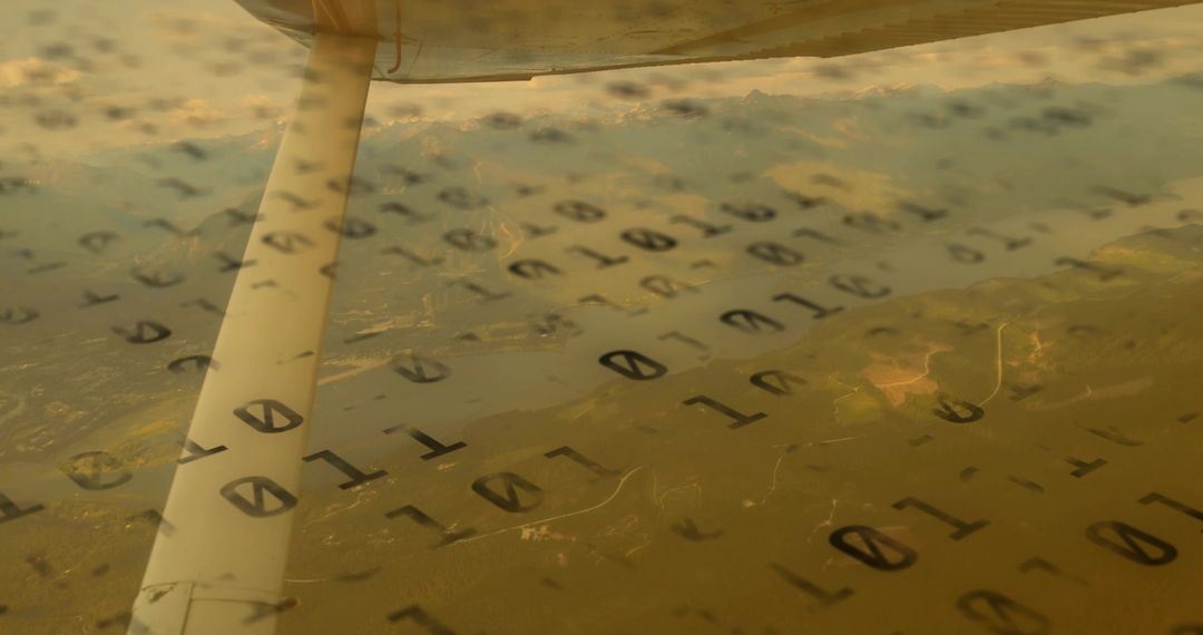 Combining aviation and data: Wing strut framing rural landscape with binary overlay