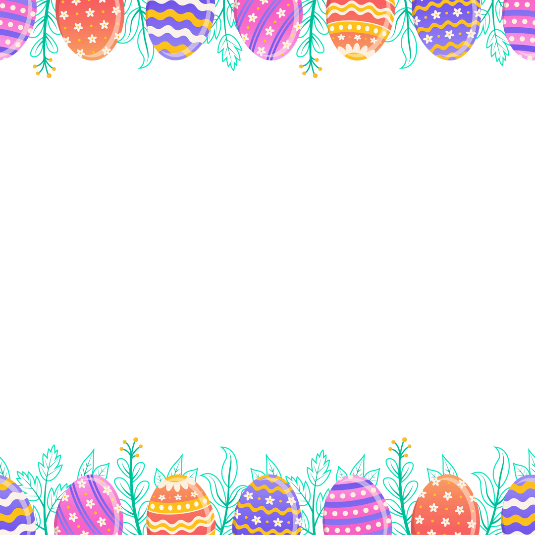 Easter Egg Frame with Leaves in Flat Design on Transparent Backdrop