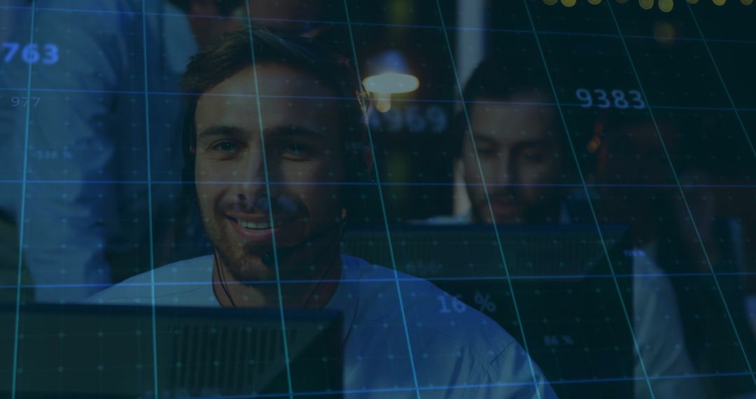 Smiling Professional Analyzing Data at Tech Office Workstation