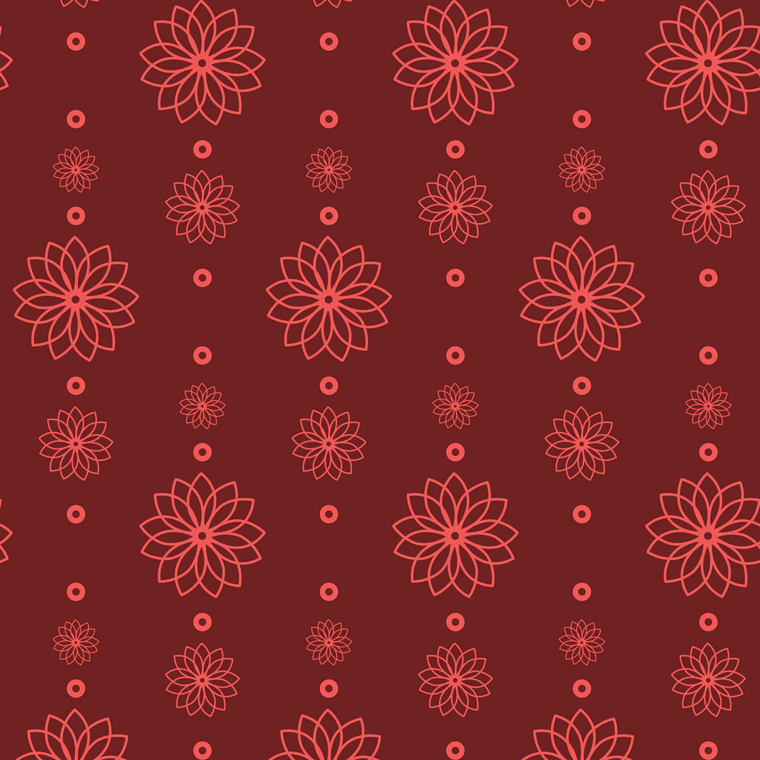 Transparent Floral Pattern with Red Geometric Design