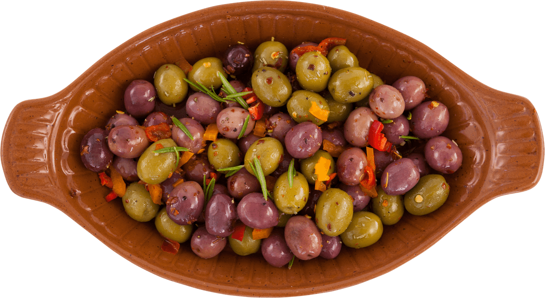 Deliciously Seasoned Olives in Transparent Bowl