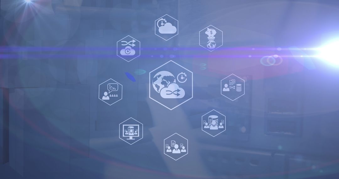 Digital Network Icons Visualization on Navy Background