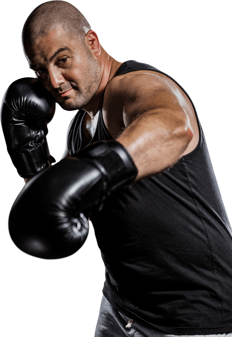Muscular Boxer Executing Powerful Right Hook on Transparent Background