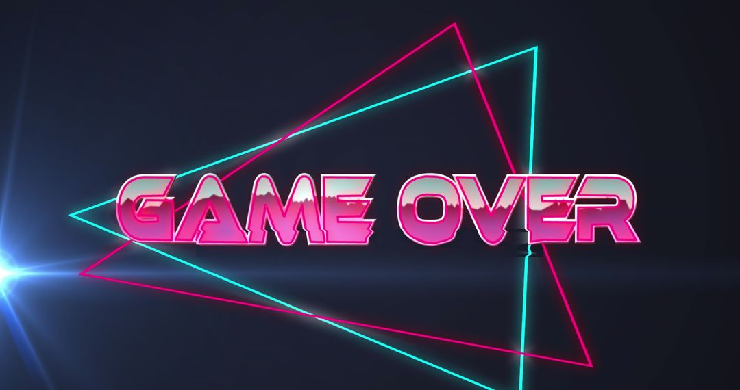 Bright Neon 'Game Over' Text with Digital Retro Triangles