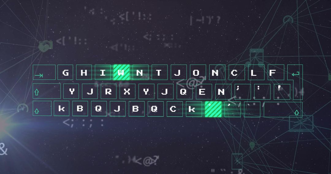 Abstract Keyboard Overlay on Digital Network Background