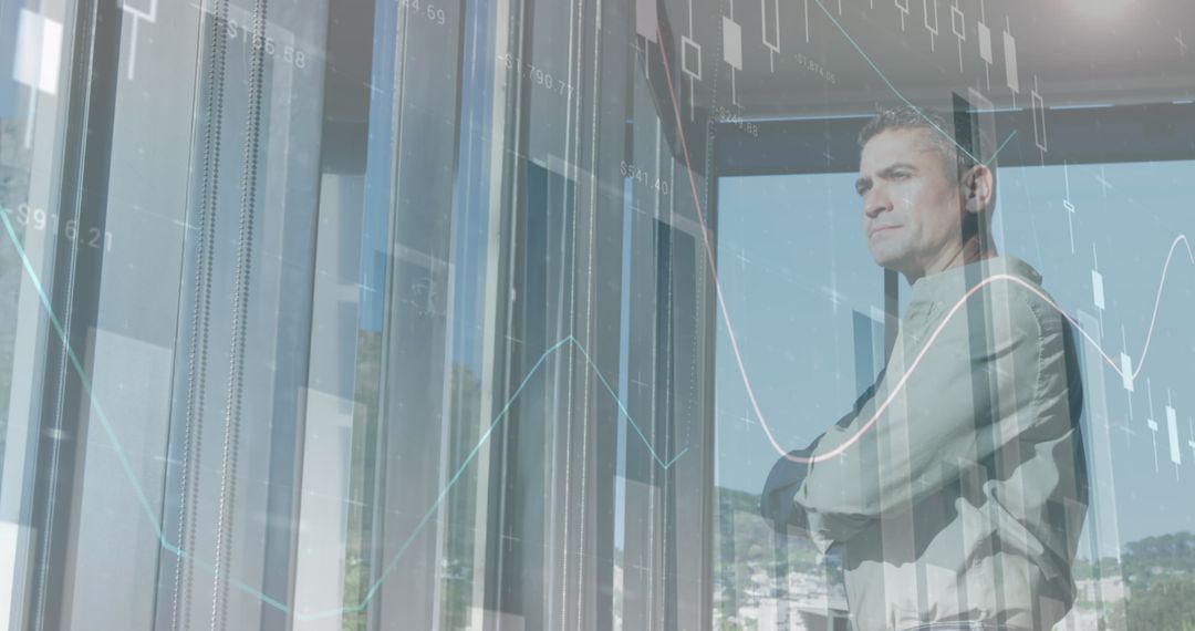 Confident Businessman Analyzing Digital Data Interfaces