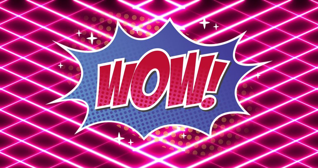 Retro Pop Art Wow Comic Text with Neon Grid