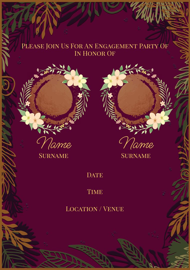 Elegant Engagement Invitation with Floral Indian Pattern, Customizable - Download Free Stock Templates Pikwizard.com