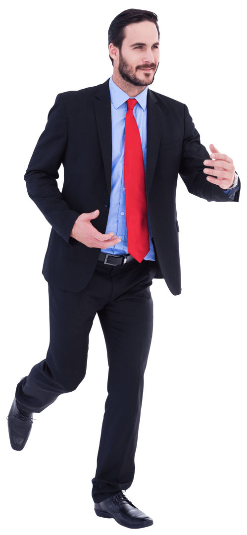 Transparent Businessman in Suit Enthusiastically Running Forward