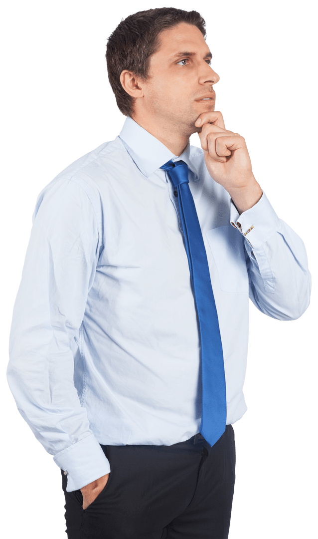 Transparent Thinking Businessman Touching Chin Pondering Decision