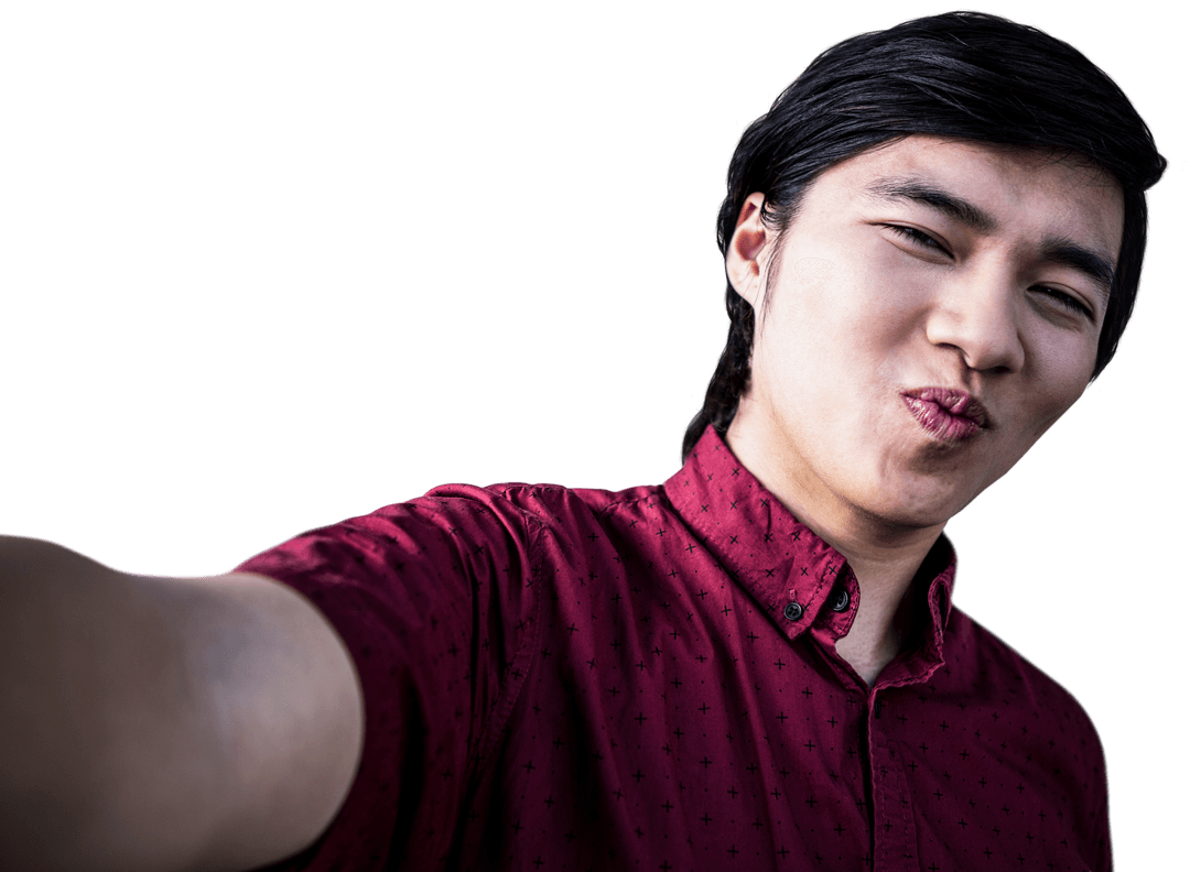 Contemporary Hipster Man Taking Fun Selfie on Transparent Background