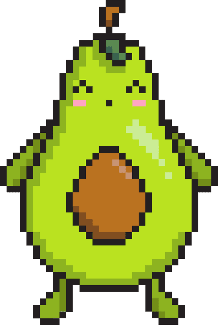 Digital Anthropomorphic Avocado Half Floating on Transparent Background