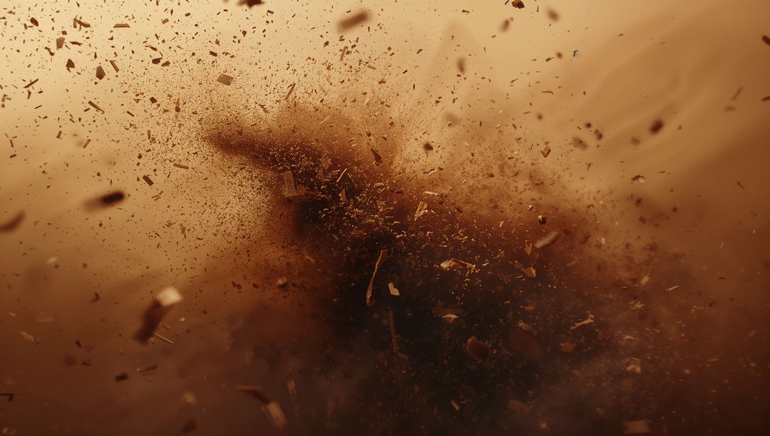 Dynamic Explosion with Brown Dust and Debris in Motion