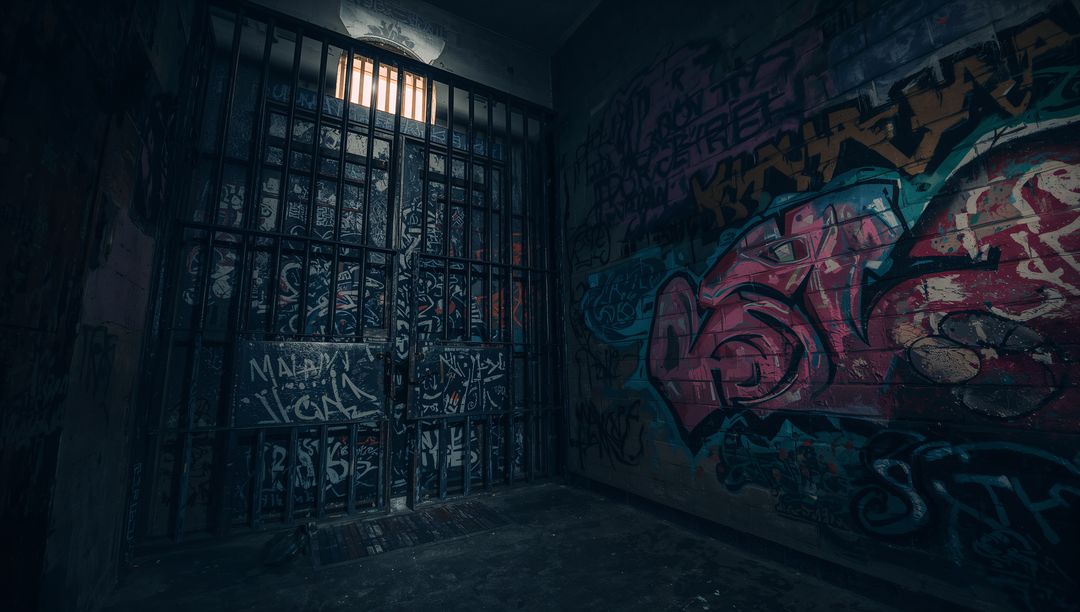 Gritty Abandoned Corridor with Rusted Barred Gate