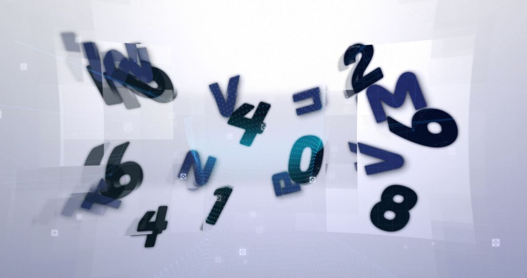 Abstract Digital Numbers Floating Against White Background