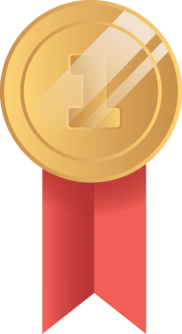 Transparent Gold Medal with Number One and Red Ribbon