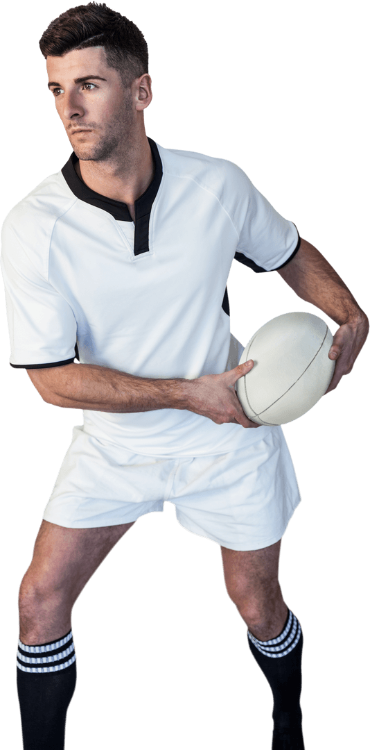 Transparent Background Rugby Player Holding Ball Ready