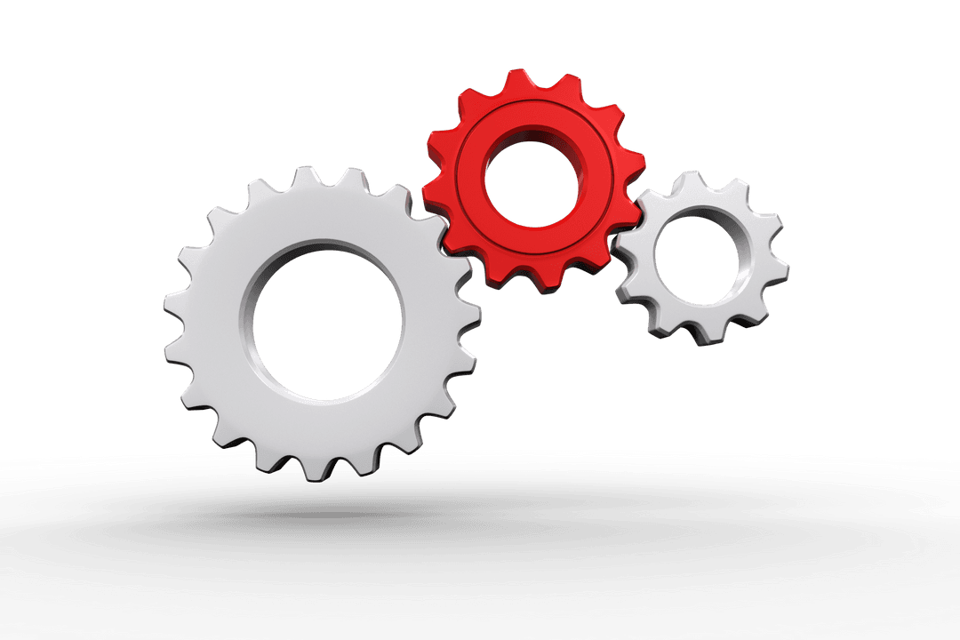 Grey and Red Cogs Illustration on Transparent Background