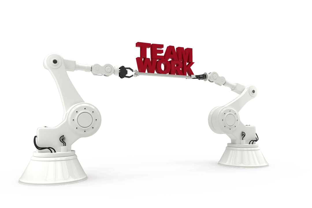 Transparent Industrial Robots Holding Team Work Text