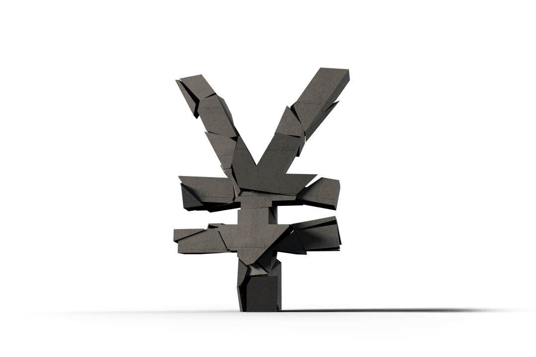 3D Fragmented Yen Symbol on Transparent Background