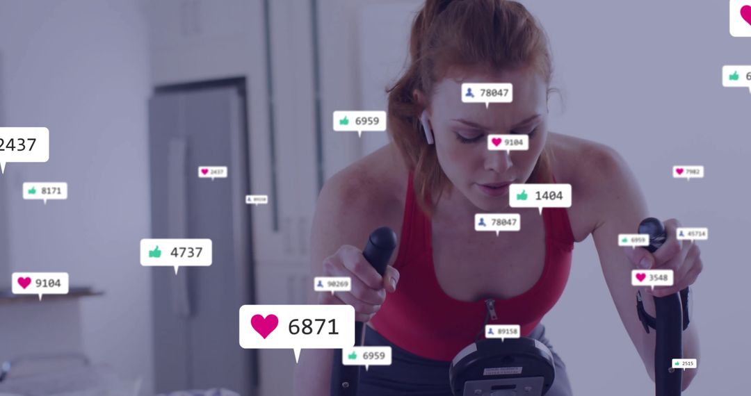 Young Woman Exercising with Social Media Notifications