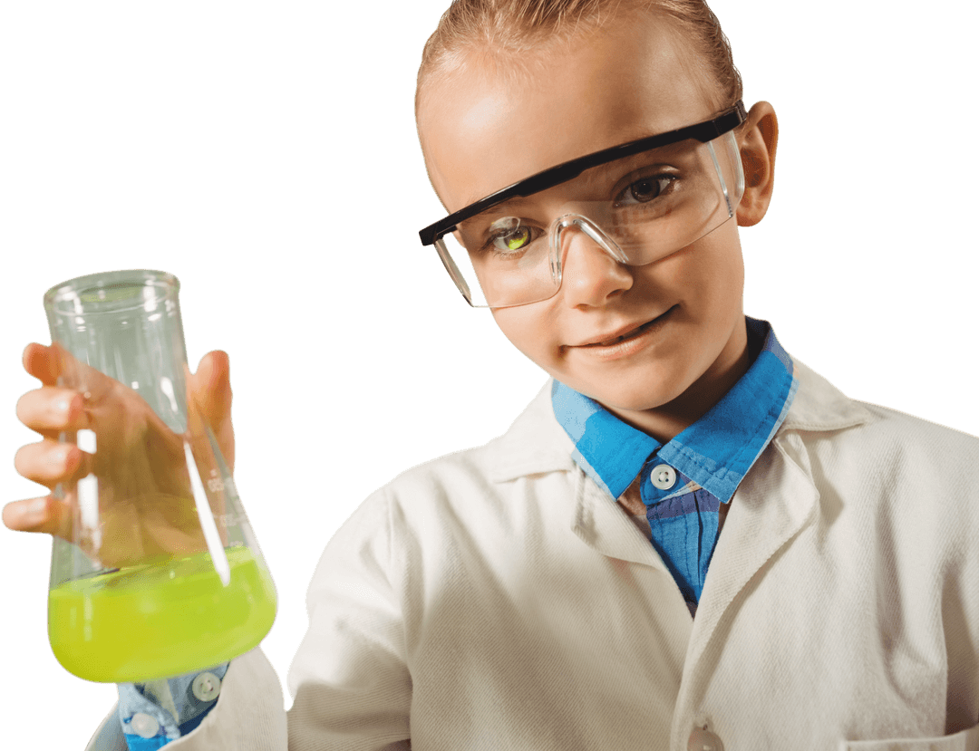 Young Scientist Experiments with Chemistry on Transparent Background