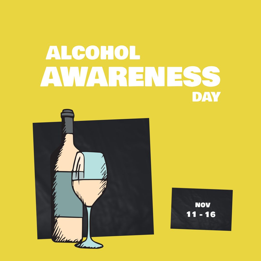 Alcohol Awareness Day Poster with Bottle and Glasses Illustration