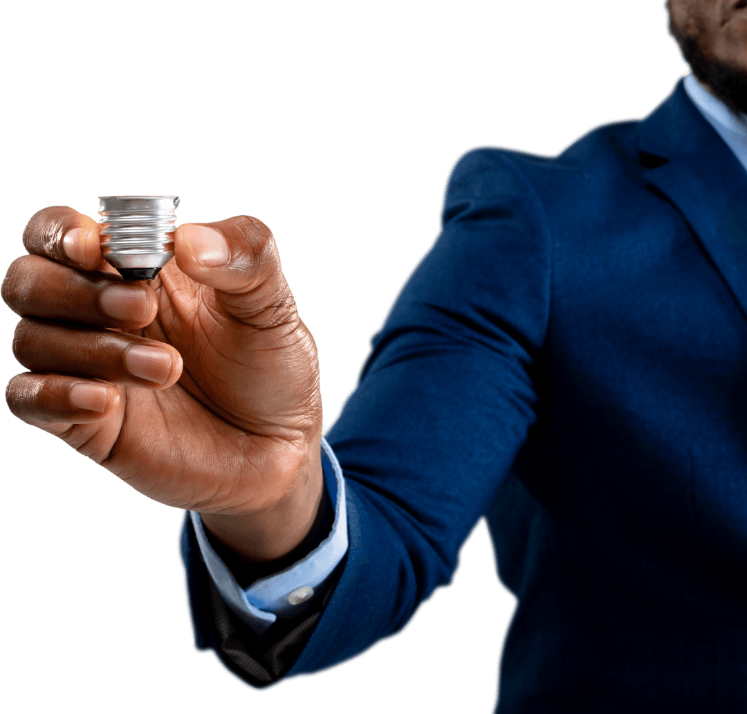 Transparent Image Businessman Holding Light Bulb Base Close Up Dark Skin