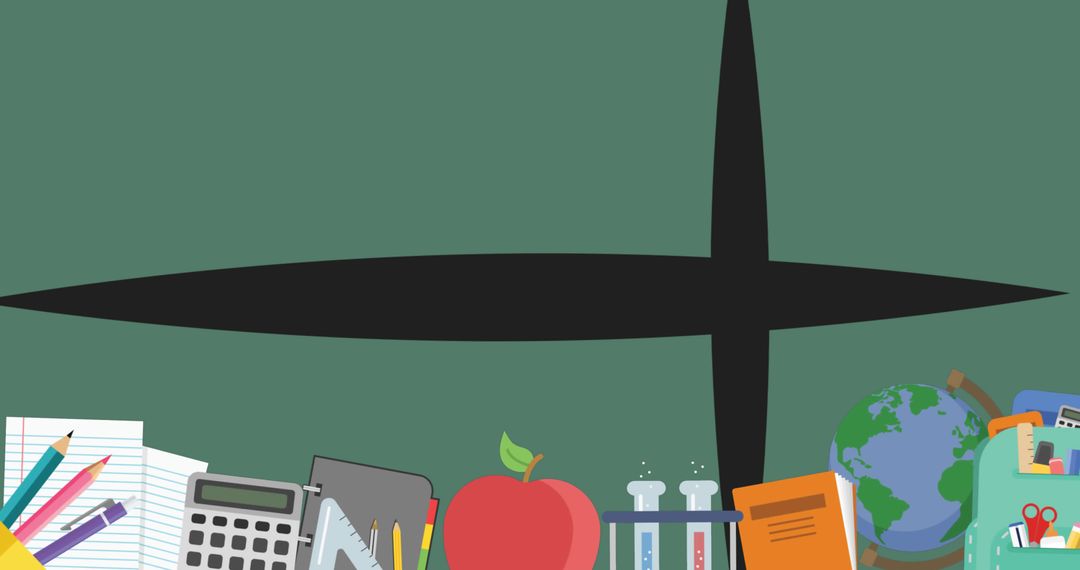 Educational Tools and Symbols on Green Blackboard Background