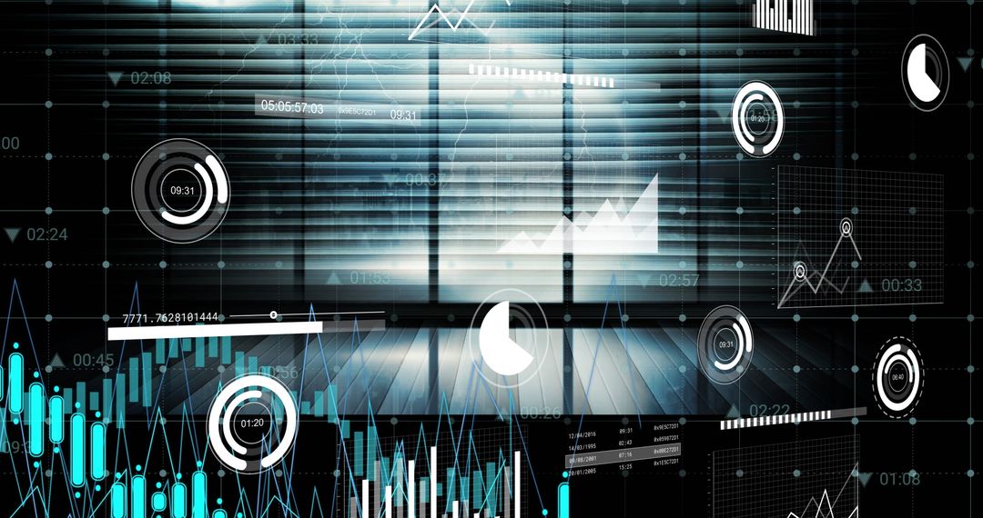 Futuristic Data Interface Overlay with Dynamic Charts and Graphs