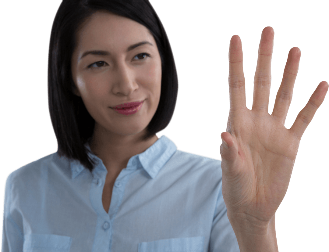 Business Woman Interacting with Transparent Virtual Interface