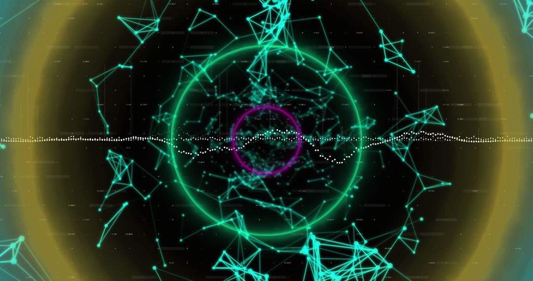 Futuristic Neon Circular Patterns with Digital Network Background