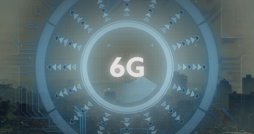6G Technology Concept with Urban Cityscape Silhouette