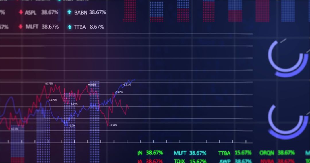 Financial Data Visualization with Graphs and Charts on Navy Background