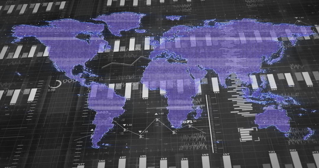 Futuristic World Map with Data Visualization Overlay